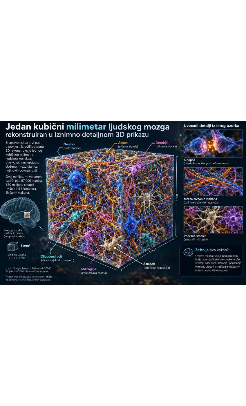 Prikaz ekscitatornih neurona u dijelu uzorka. (Google Research & Lichtman Lab/Sveučilište Harvard. Prikaz D. Bergera/Sveučilište Harvard)
